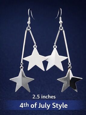 Paparazzi Star Dangle Earrings White Silver 4th of July 2.5”